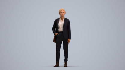 realistic 3D human woman business, archviz people FBX OBJ for Blender, standing pose render