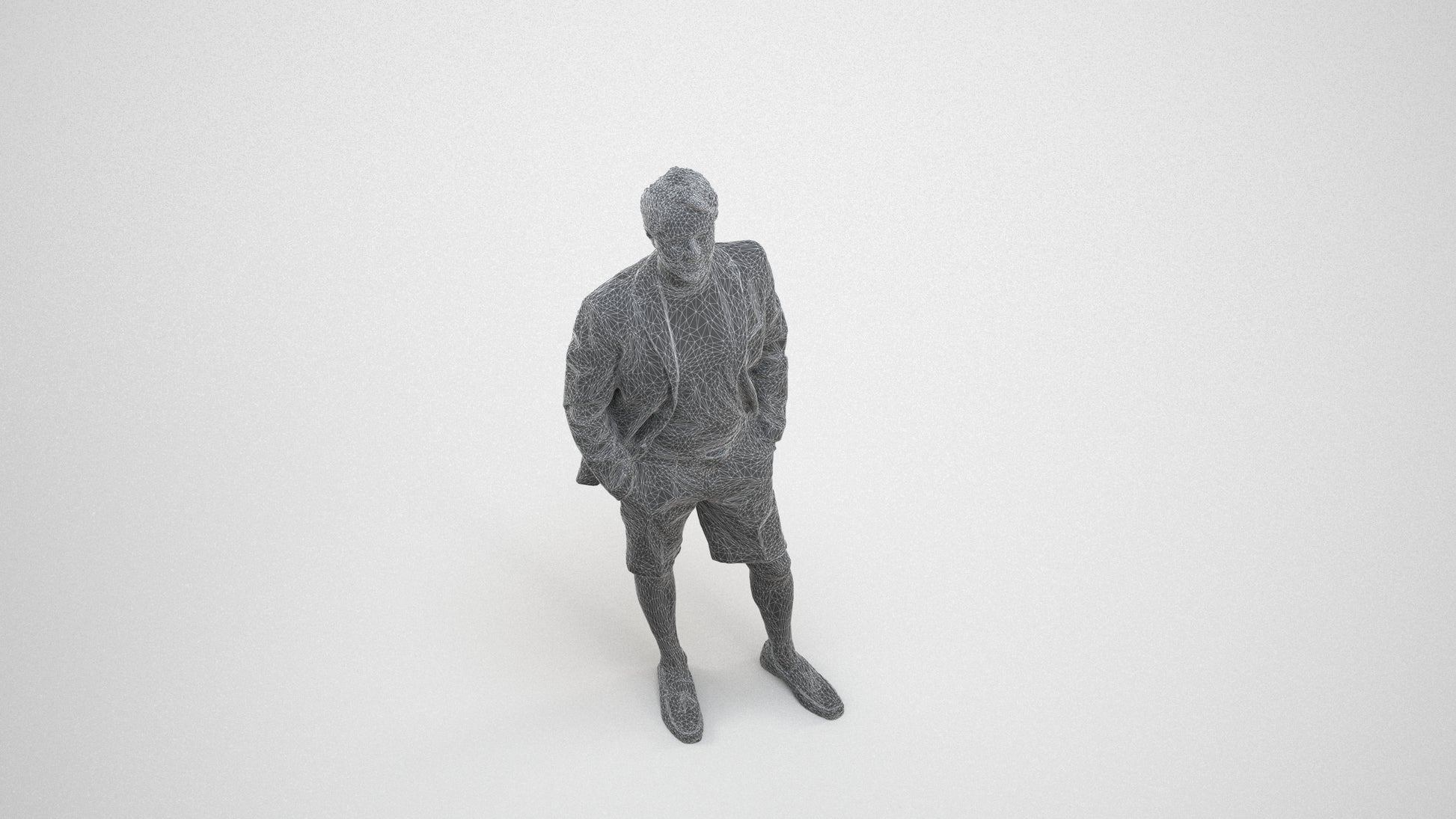 scanned 3D man business standing, photogrammetry people for Enscape and V-Ray, wireframe three-quarter view