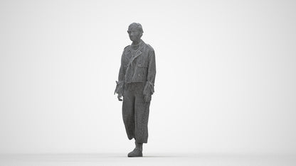 3D human model woman casual walking, photogrammetry scanned person for archviz, wireframe back view
