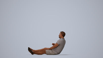 3D people model man casual sitting, scanned human for 3ds Max rendering, top-down view render