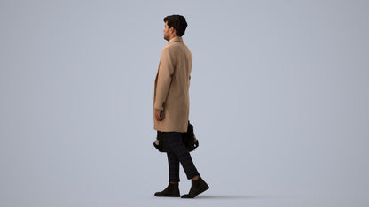 realistic 3D human man business walking, archviz people FBX OBJ for Blender, three-quarter view render