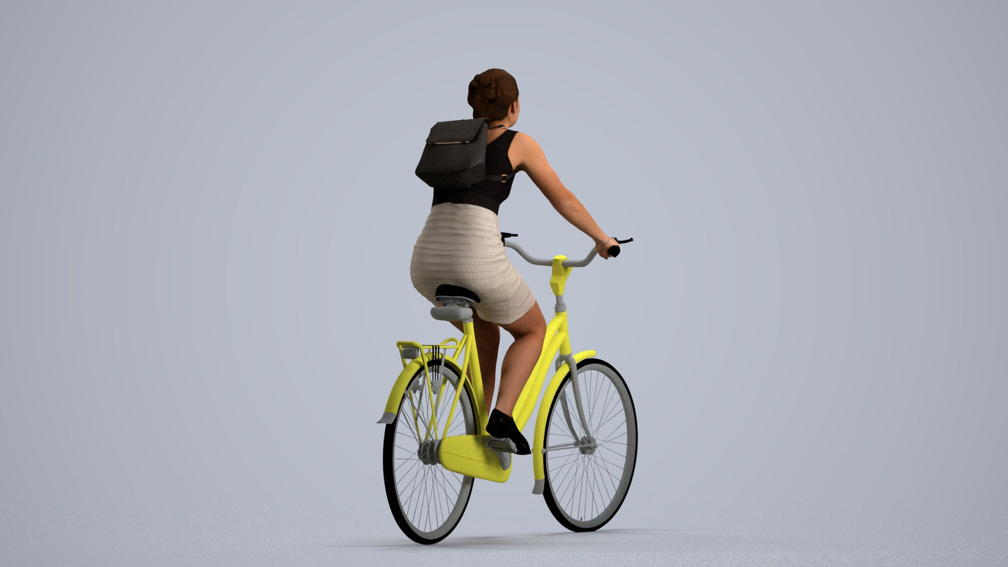 3D scanned girl cycling casual, photorealistic archviz people for Enscape and SketchUp, front view render