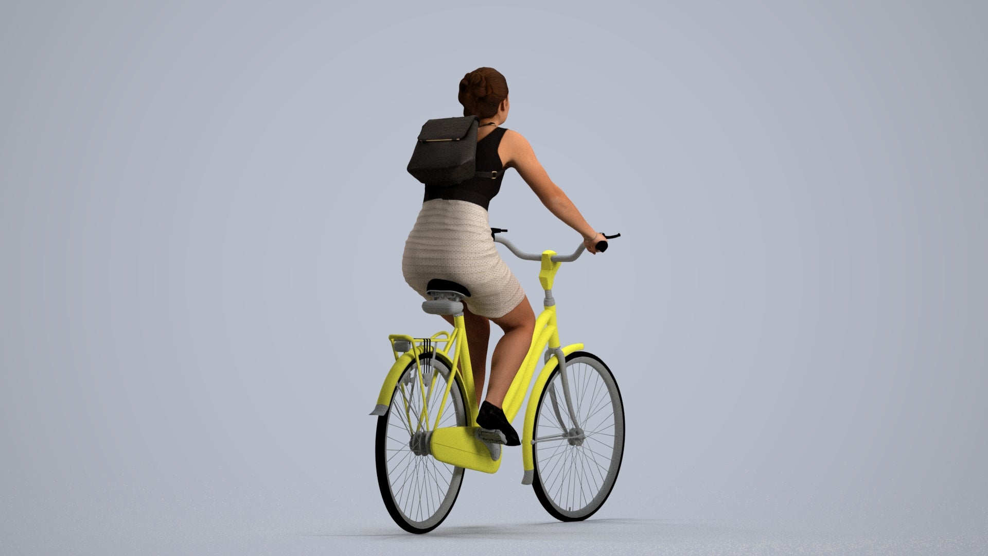 3D scanned girl cycling casual, photorealistic archviz people for Enscape and SketchUp, front view render