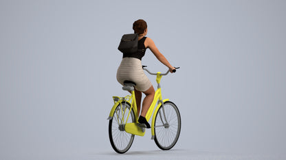 3D scanned girl cycling casual, photorealistic archviz people for Enscape and SketchUp, front view render