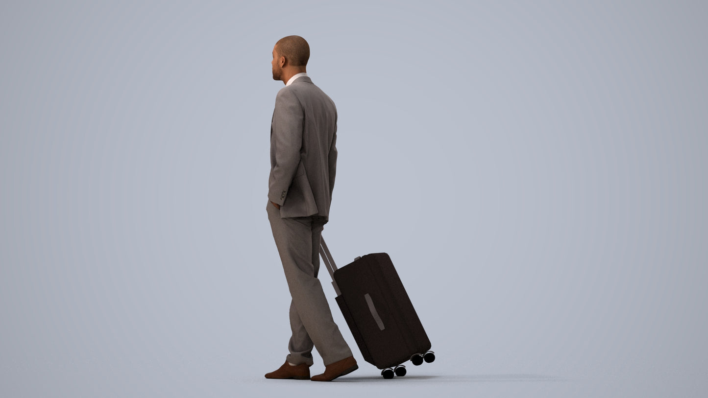 3D people model man business, scanned human for 3ds Max rendering, three-quarter view render