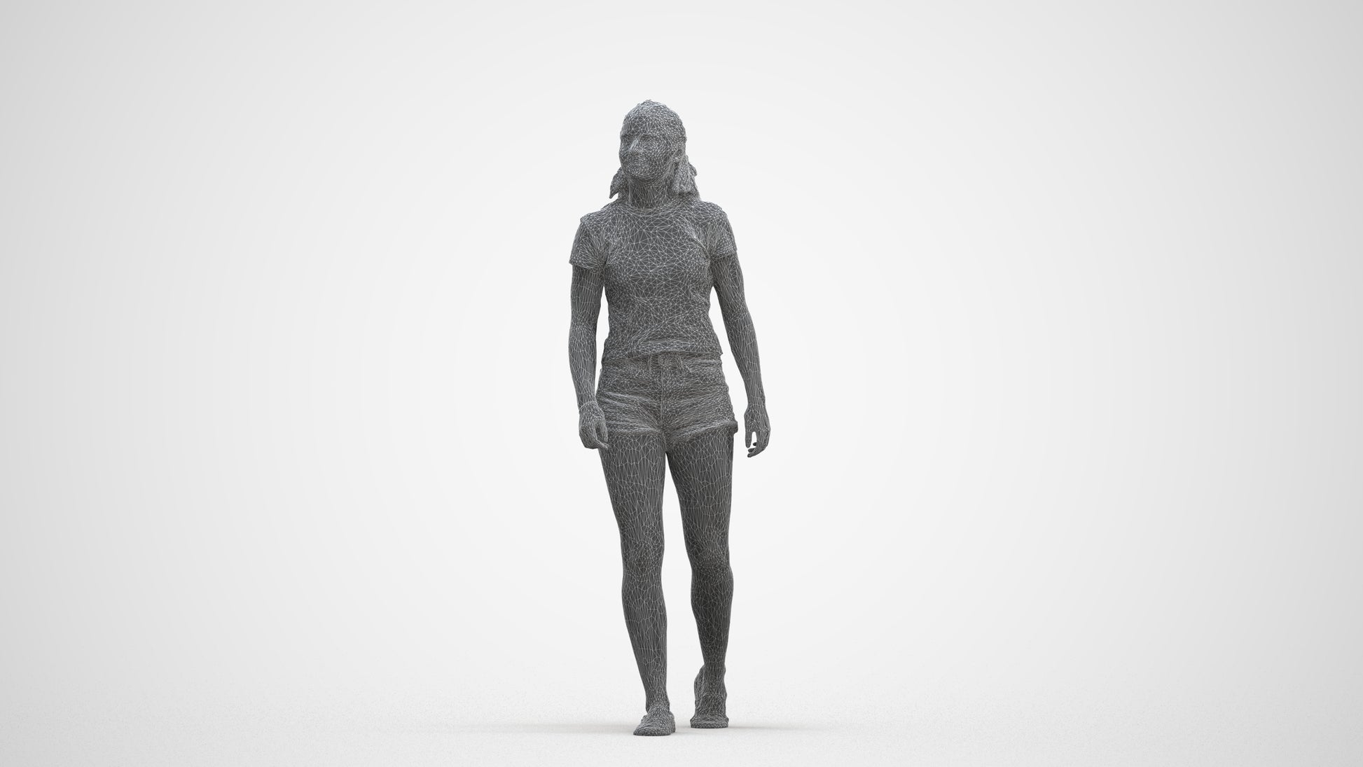 photogrammetry 3D girl casual standing, realistic human model archviz FBX, three-quarter front view render