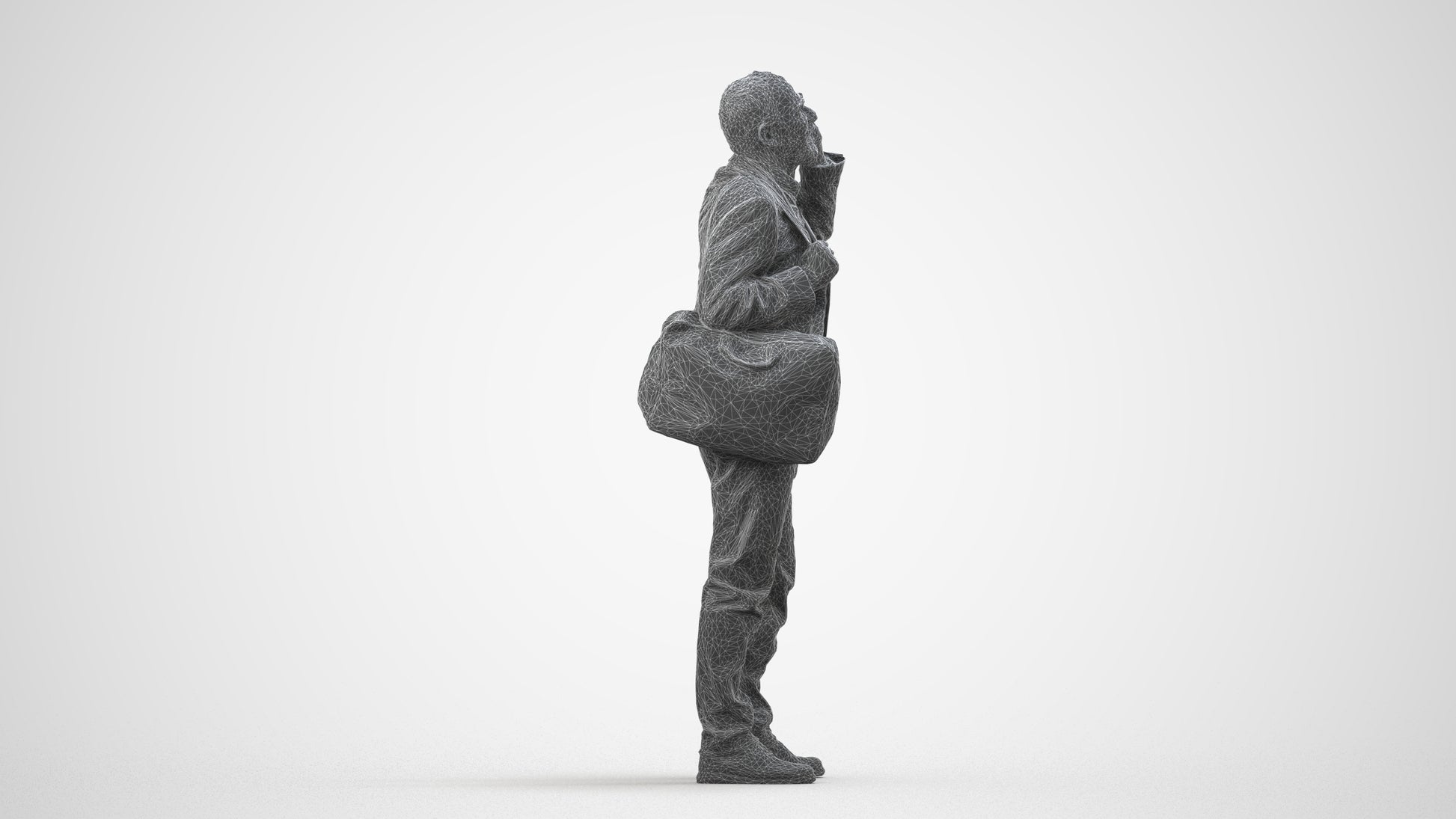 3D people model senior man casual standing, scanned human for 3ds Max rendering, wireframe side view