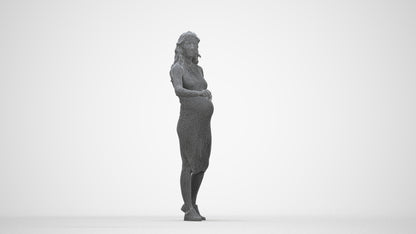 3D human model woman casual standing, photogrammetry scanned person for archviz, wireframe back view