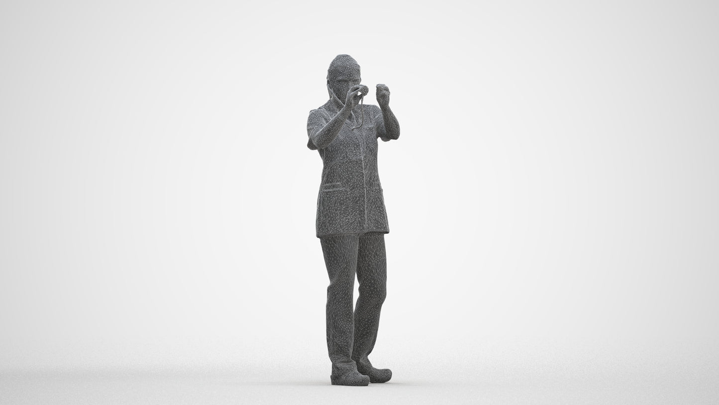 3D human model woman medical, photogrammetry scanned person for archviz, three-quarter front view render