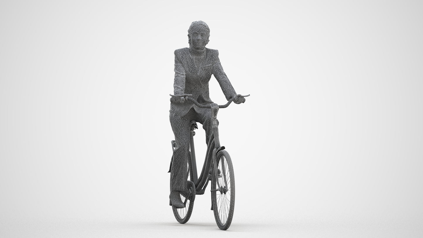 realistic 3D people woman business cycling, render-ready for V-Ray and Corona, FBX OBJ, three-quarter front view render
