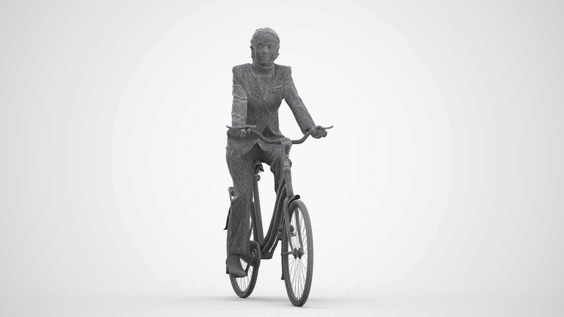 realistic 3D people woman business cycling, render-ready for V-Ray and Corona, FBX OBJ, three-quarter front view render
