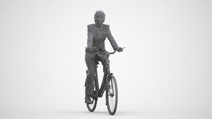 realistic 3D people woman business cycling, render-ready for V-Ray and Corona, FBX OBJ, three-quarter front view render