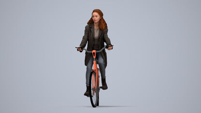 scanned 3D woman casual cycling, photogrammetry people for Enscape and V-Ray, top-down view render