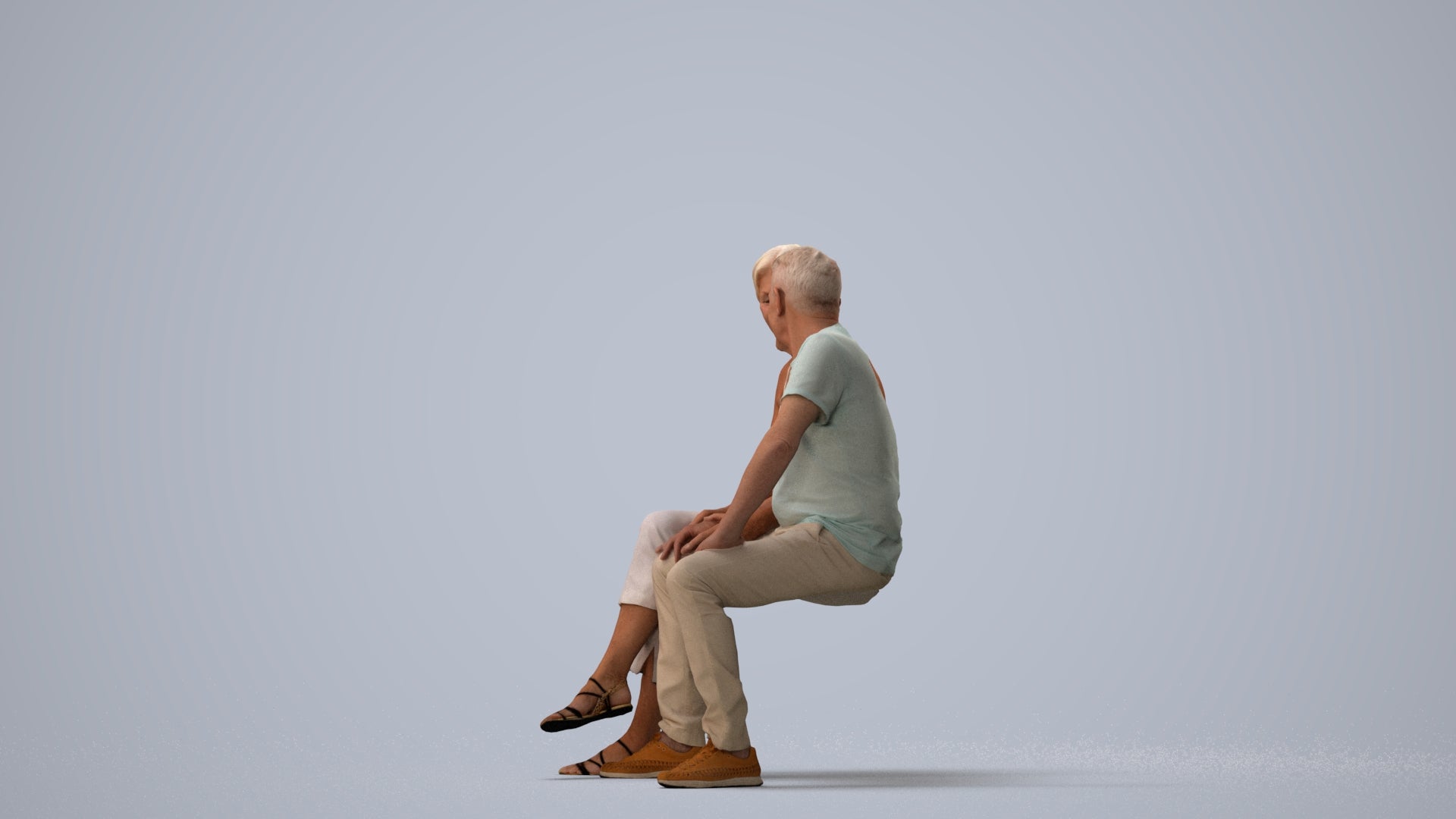 3D people model senior woman casual couple, scanned human for 3ds Max rendering, three-quarter view render