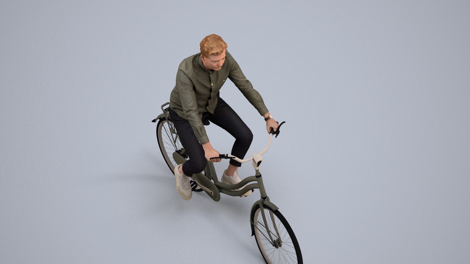 realistic 3D human man casual cycling, archviz people FBX OBJ for Blender, back view render