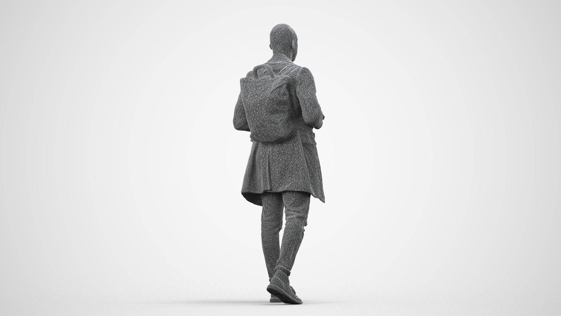 3D people model man casual walking, scanned human for 3ds Max rendering, wireframe side view