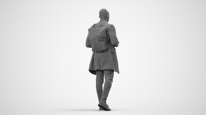 3D people model man casual walking, scanned human for 3ds Max rendering, wireframe side view