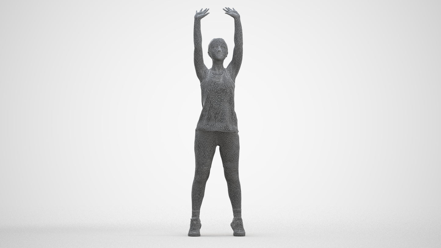realistic 3D human girl sport, archviz people FBX OBJ for Blender, three-quarter front view render