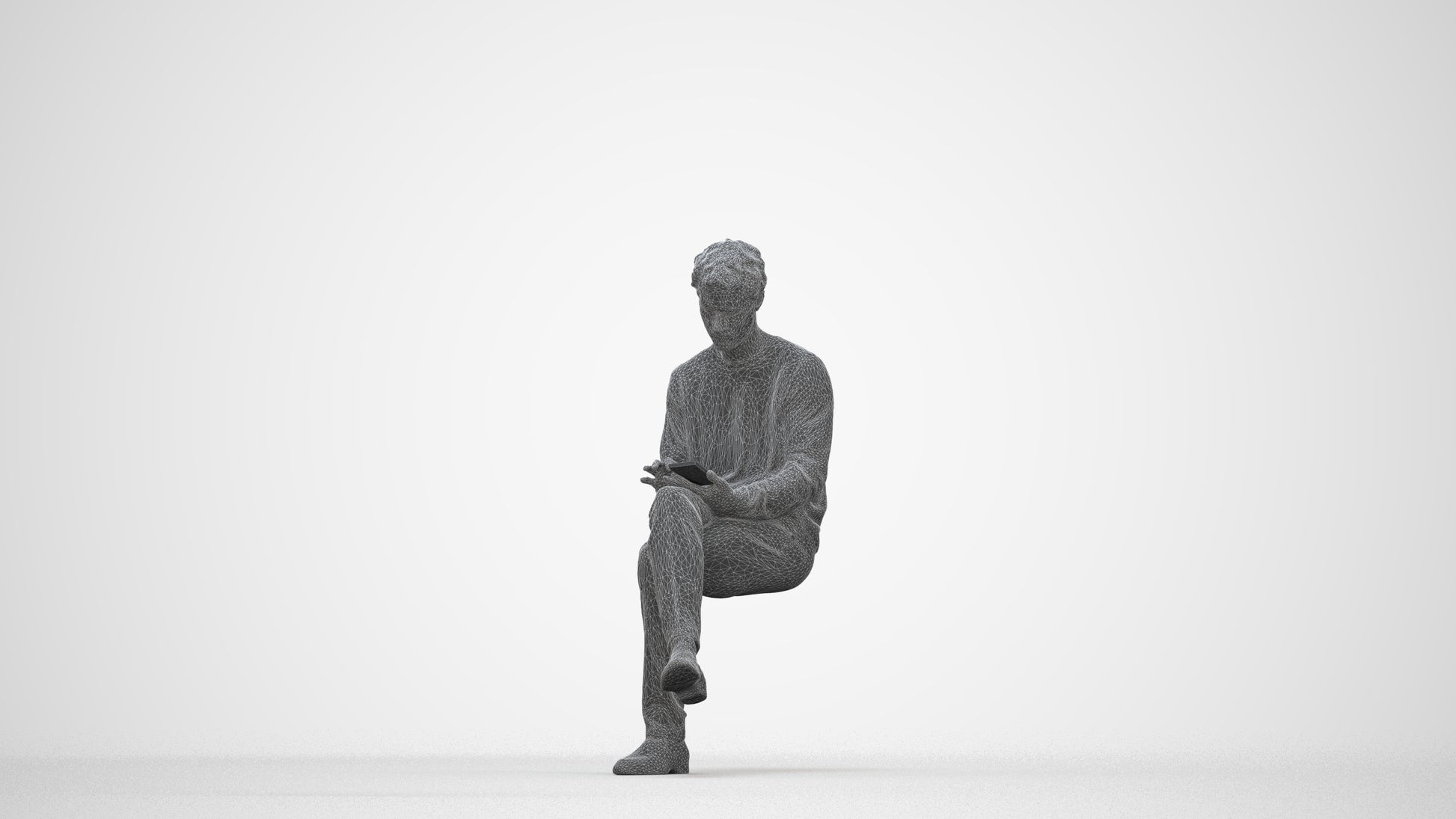 realistic 3D people man casual sitting, render-ready for V-Ray and Corona, FBX OBJ, wireframe back view
