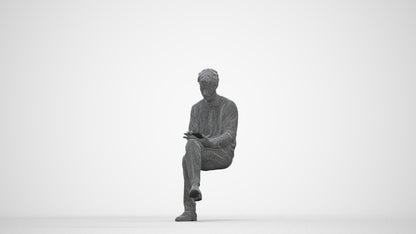 realistic 3D people man casual sitting, render-ready for V-Ray and Corona, FBX OBJ, wireframe back view