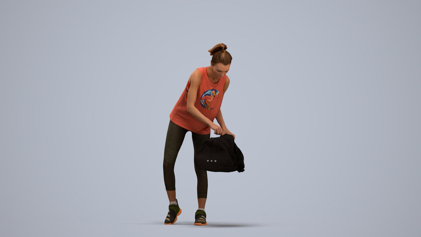 3D human model woman sport, photogrammetry scanned person for archviz, standing pose render