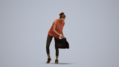 3D human model woman sport, photogrammetry scanned person for archviz, standing pose render