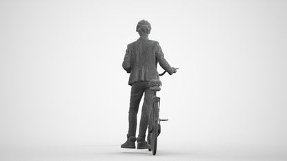 3D human model senior woman business cycling, photogrammetry scanned person for archviz, wireframe front view