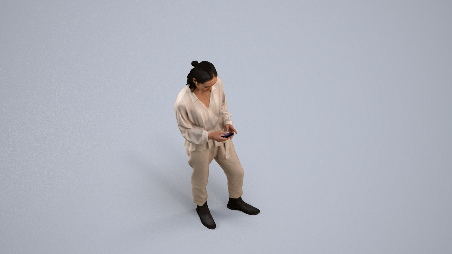realistic 3D woman casual standing, scanned archviz people for Blender and 3ds Max, back view render