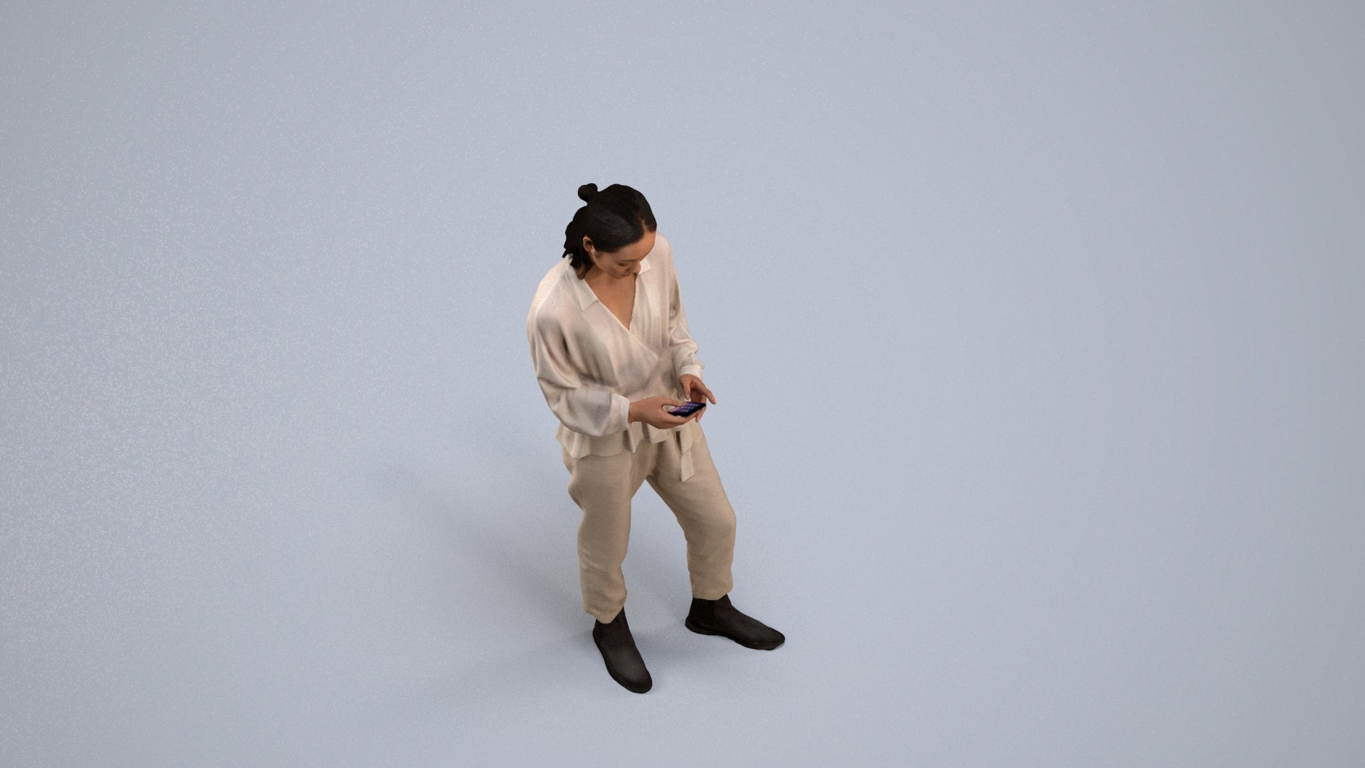 realistic 3D woman casual standing, scanned archviz people for Blender and 3ds Max, back view render