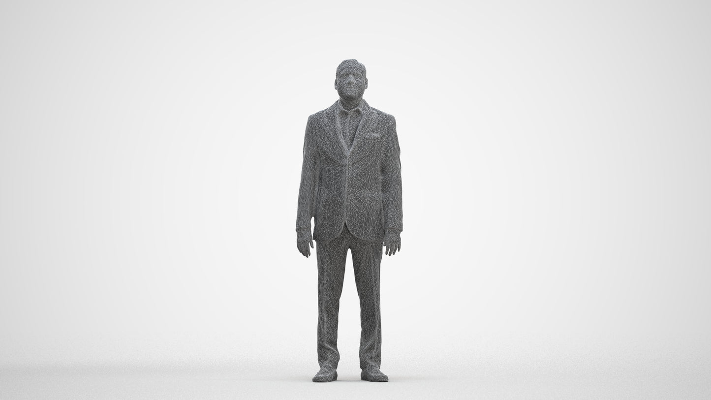 scanned 3D man formal standing, photogrammetry people for Enscape and V-Ray, three-quarter front view render