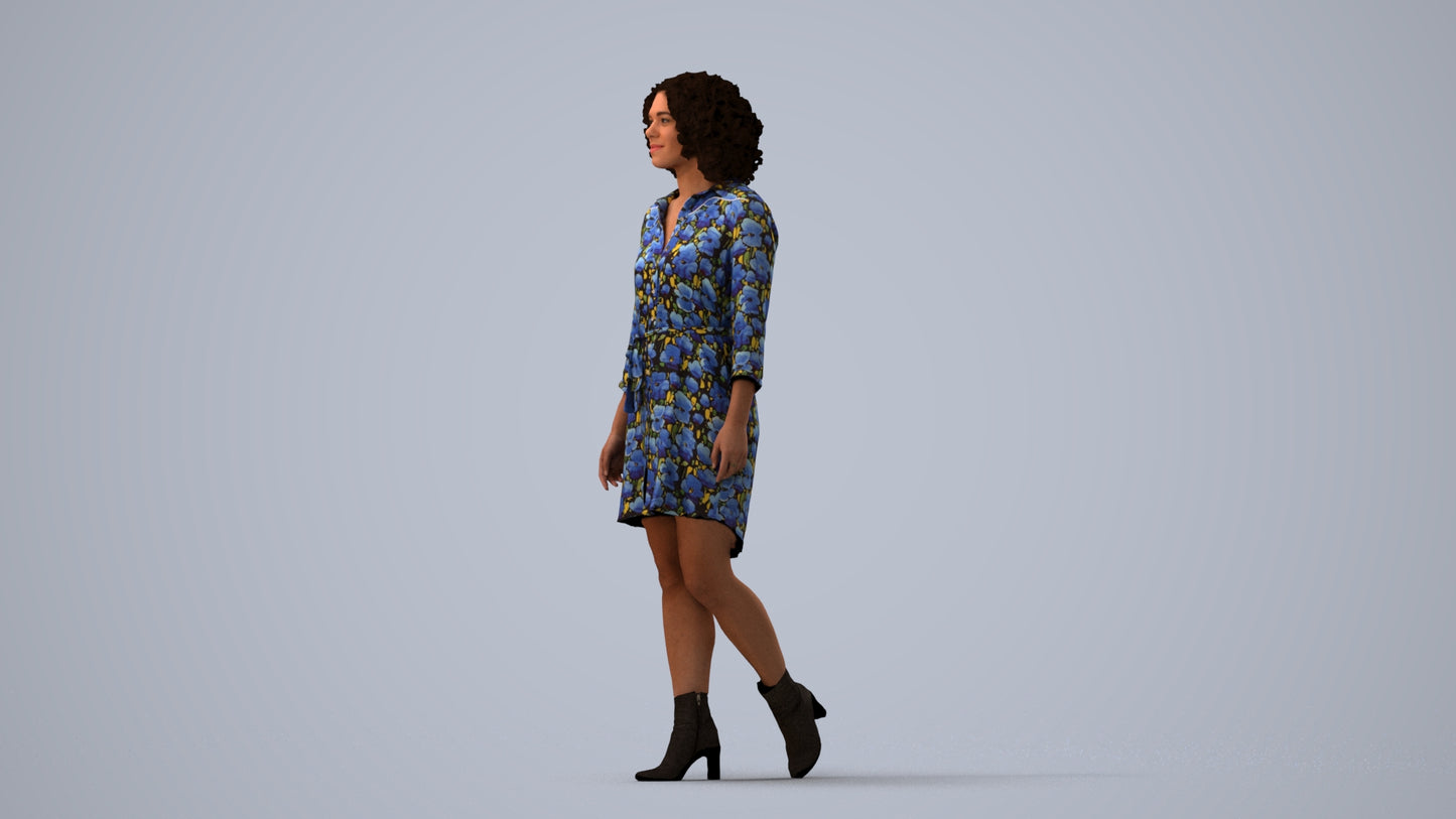 realistic 3D human woman casual walking, archviz people FBX OBJ for Blender, three-quarter view render