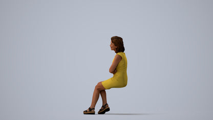 scanned 3D woman business sitting, photogrammetry people for Enscape and V-Ray, three-quarter view render