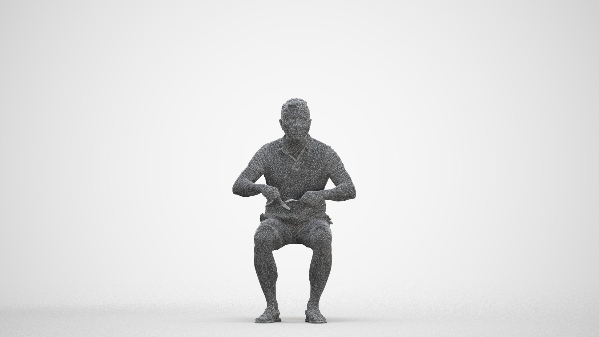 3D scanned man sitting casual, photorealistic archviz people for Enscape and SketchUp, three-quarter front view render