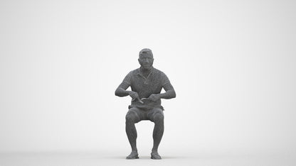 3D scanned man sitting casual, photorealistic archviz people for Enscape and SketchUp, three-quarter front view render