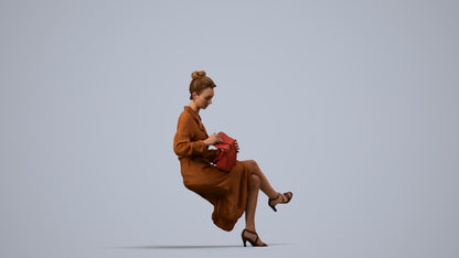 realistic 3D woman casual sitting, scanned archviz people for Blender and 3ds Max, side view render