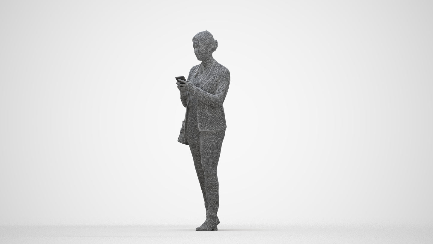 3D people model woman business walking, scanned human for 3ds Max rendering, wireframe back view