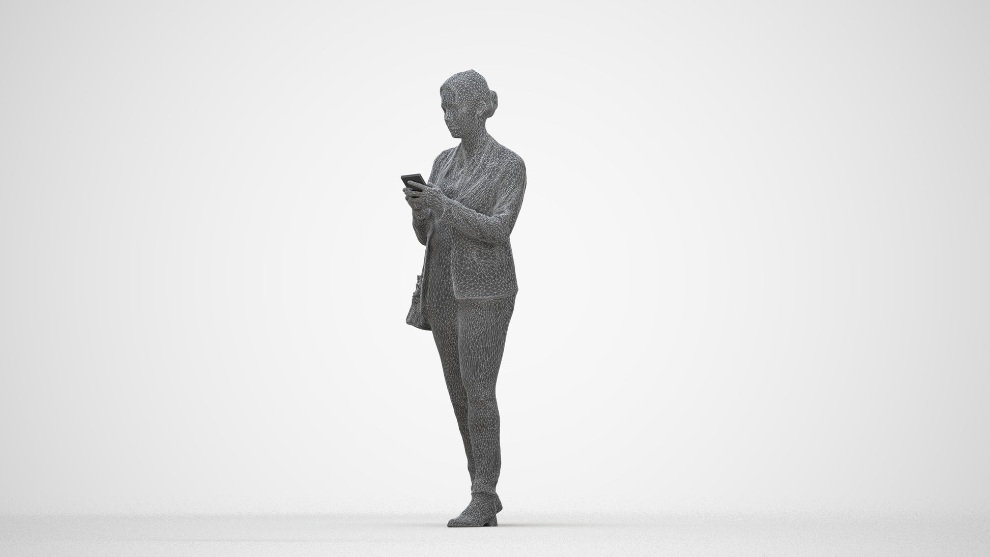 3D people model woman business walking, scanned human for 3ds Max rendering, wireframe back view