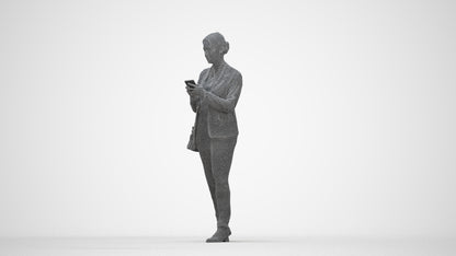 3D people model woman business walking, scanned human for 3ds Max rendering, wireframe back view