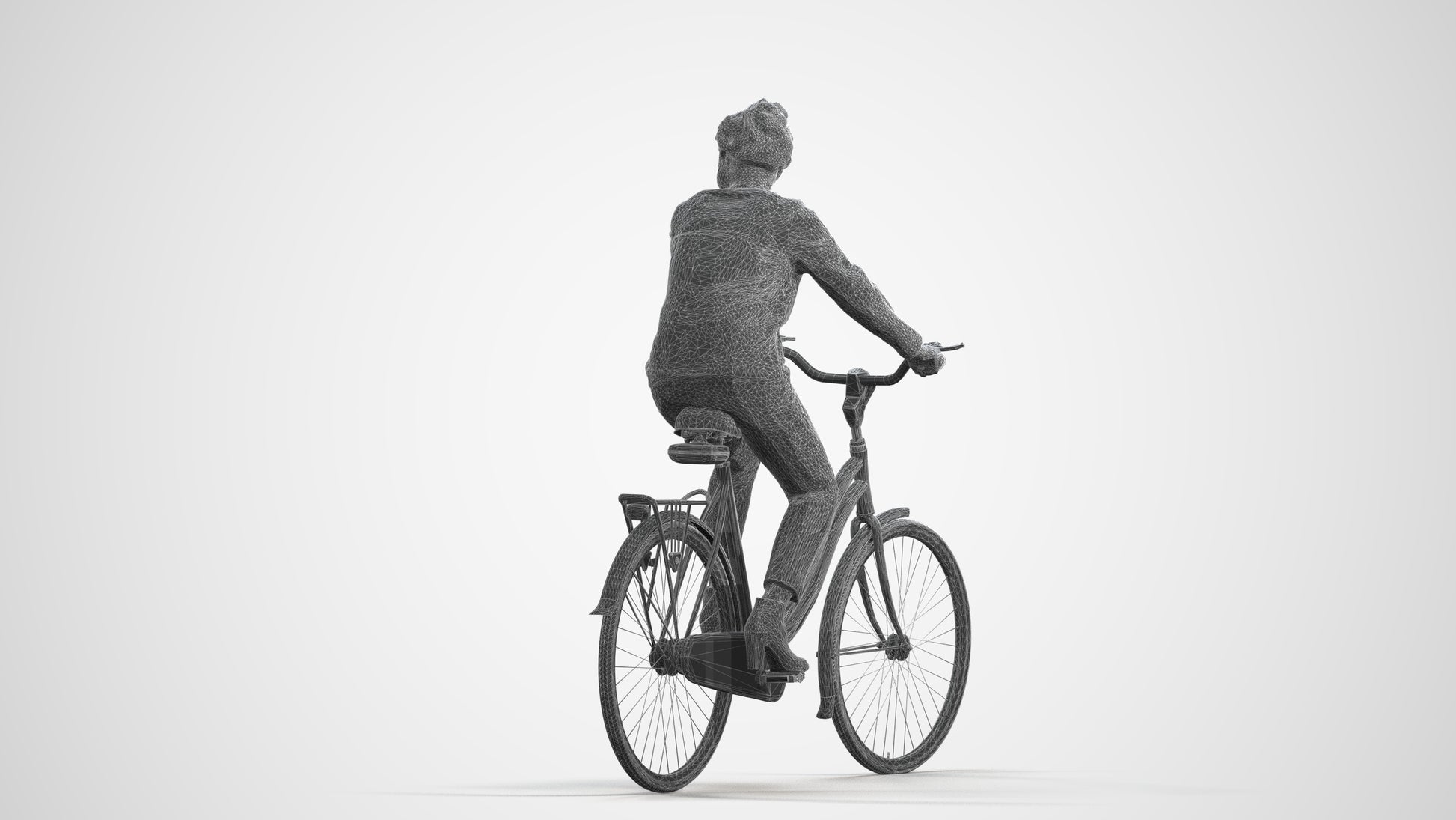 scanned 3D woman casual cycling, photogrammetry people for Enscape and V-Ray, wireframe front view