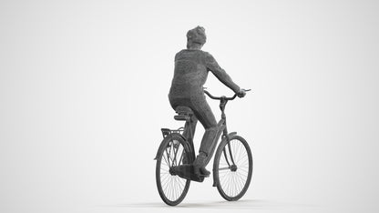 scanned 3D woman casual cycling, photogrammetry people for Enscape and V-Ray, wireframe front view