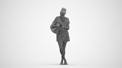 3D scanned woman standing casual, photorealistic archviz people for Enscape and SketchUp, three-quarter front view render