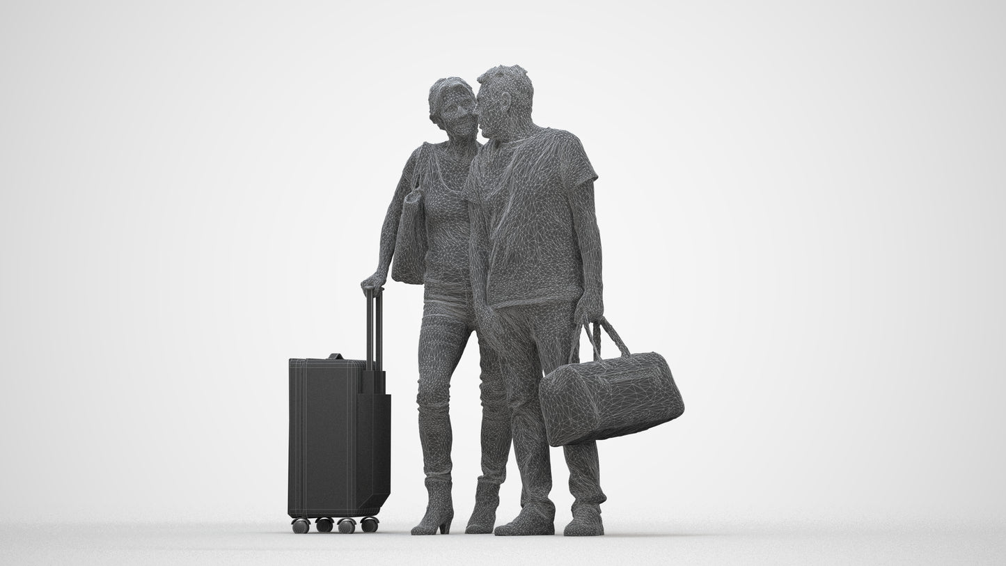 3D scanned senior woman couple casual, photorealistic archviz people for Enscape and SketchUp, wireframe back view