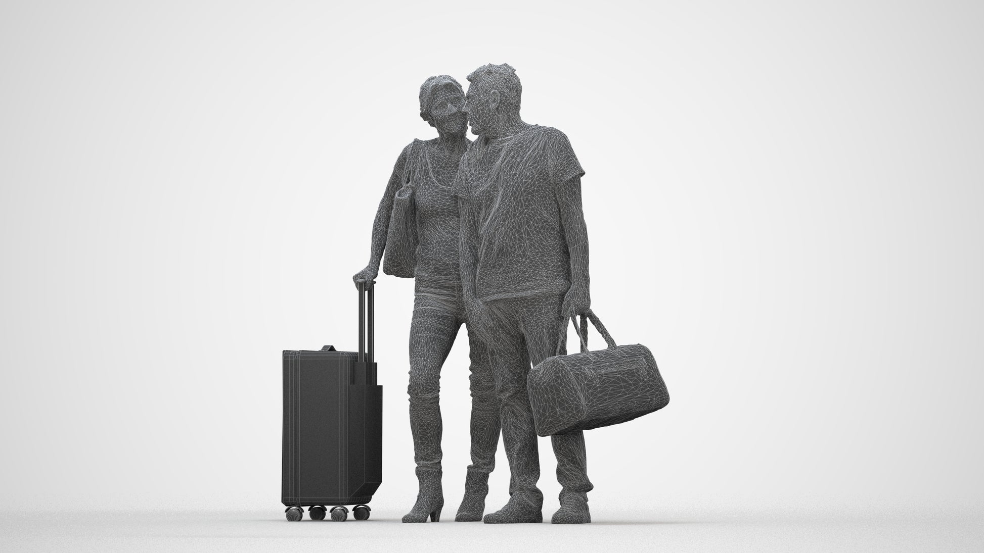 3D scanned senior woman couple casual, photorealistic archviz people for Enscape and SketchUp, wireframe back view