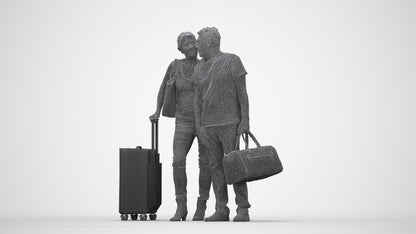 3D scanned senior woman couple casual, photorealistic archviz people for Enscape and SketchUp, wireframe back view