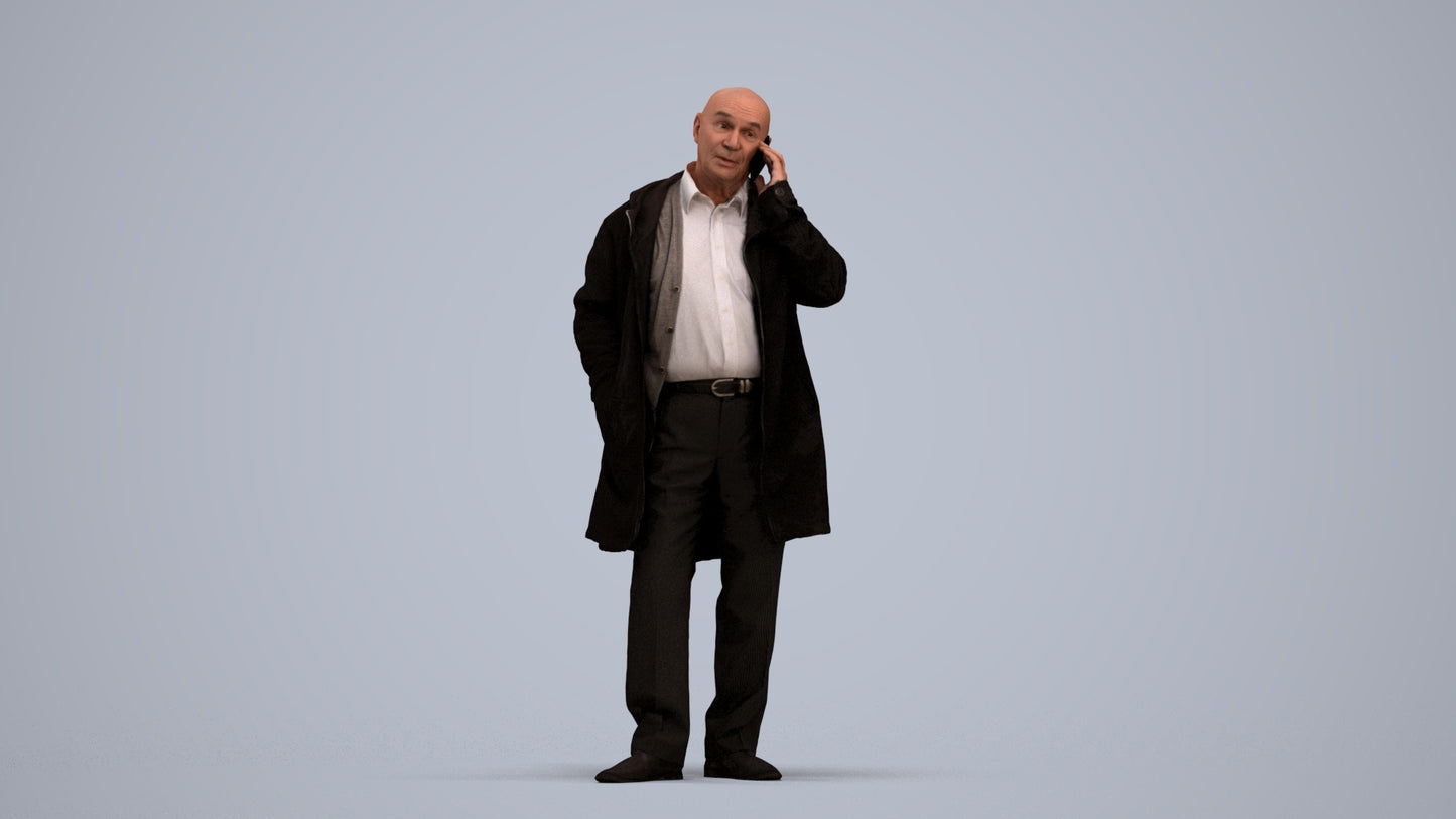 realistic 3D people senior man business standing, render-ready for V-Ray and Corona, FBX OBJ, standing pose render