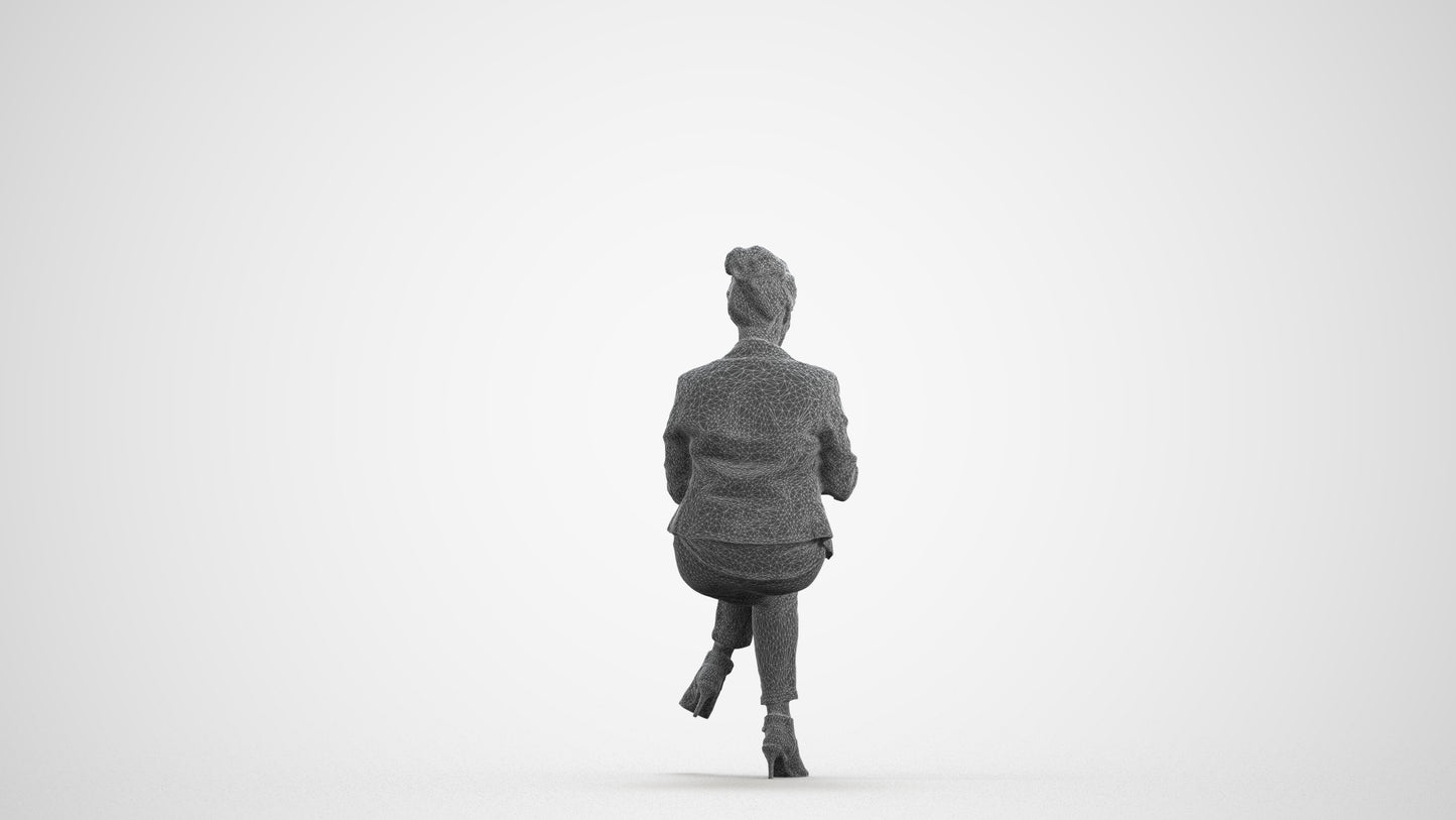 3D people model woman business sitting, scanned human for 3ds Max rendering, wireframe front view
