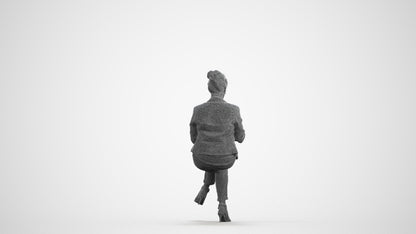 3D people model woman business sitting, scanned human for 3ds Max rendering, wireframe front view