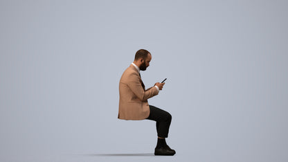 3D human model man business, photogrammetry scanned person for archviz, side view render
