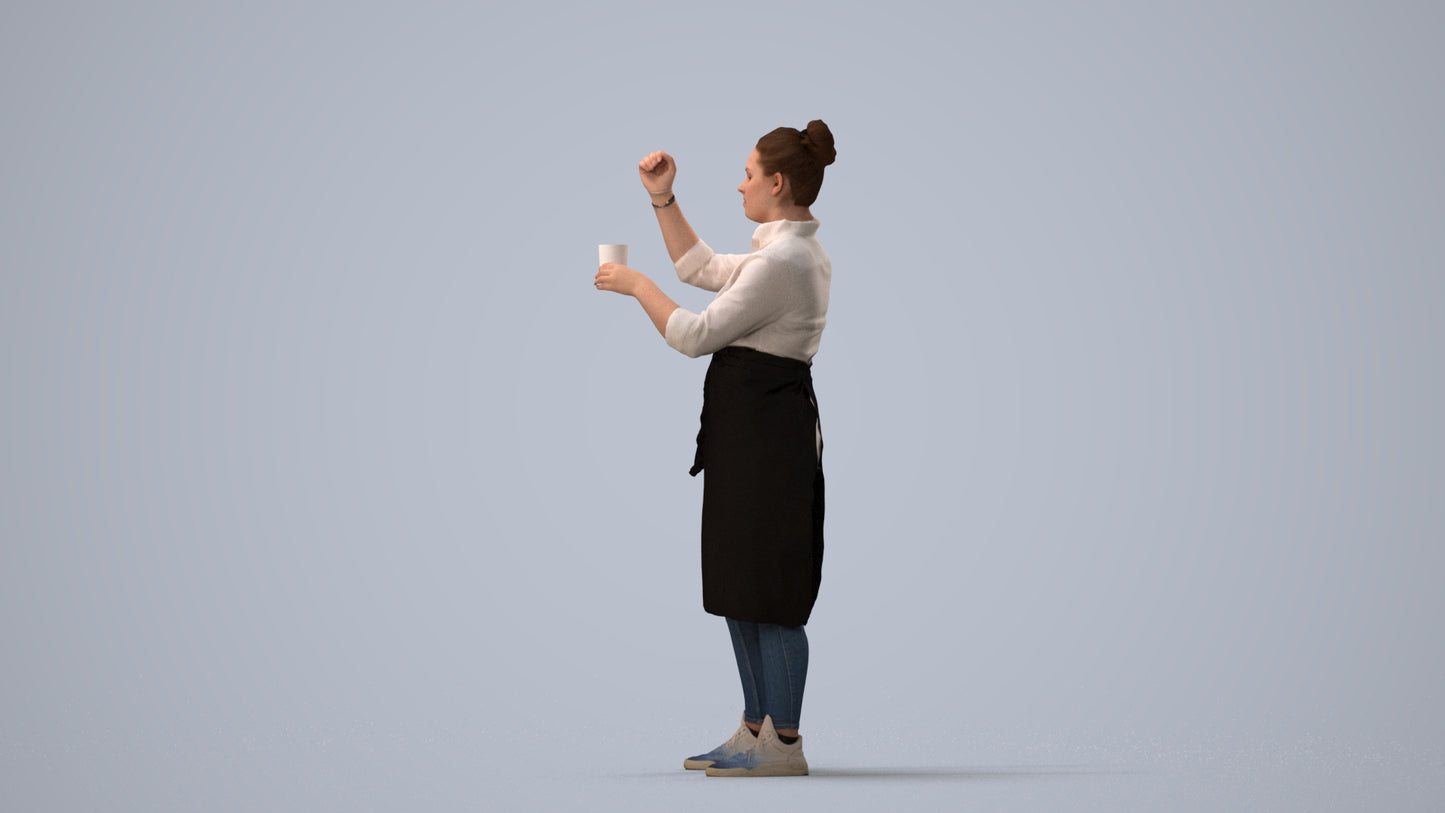 realistic 3D people woman hospitality, render-ready for V-Ray and Corona, FBX OBJ, three-quarter view render