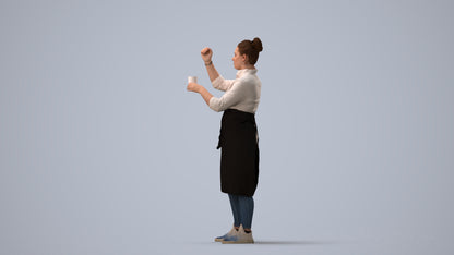 realistic 3D people woman hospitality, render-ready for V-Ray and Corona, FBX OBJ, three-quarter view render